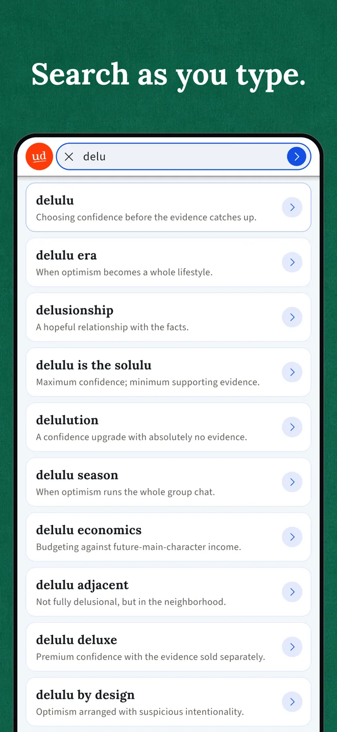 Search suggestions in Urban Dictionary